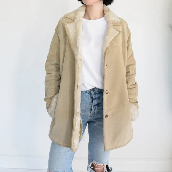 Vintage Avanti  100% Leather Shearling Beige Jacket Size 8 - Picture 3 of 16